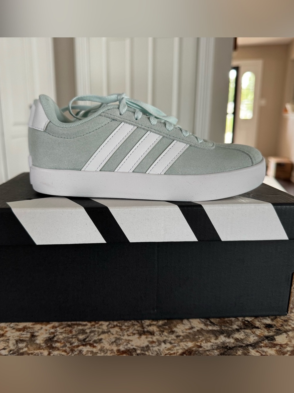 adidas kids Mint Green Suede Platform Sneaker